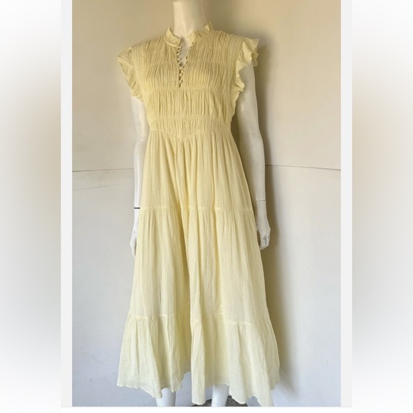 ba&sh Noah Shirred Midi Dress in Jaunde Yellow - Picture 9 of 16